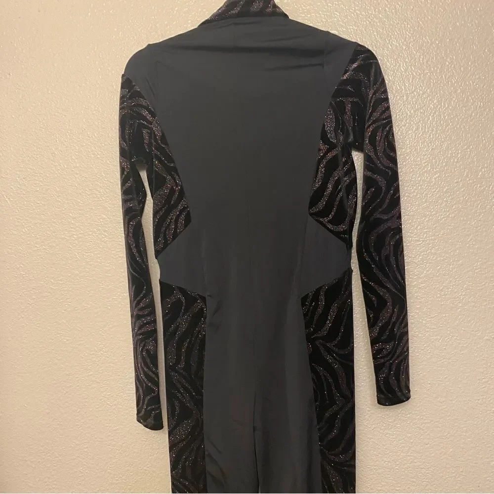 Weissman dance costume black velvet print Modern Animal Unitard 13524 MA adult
